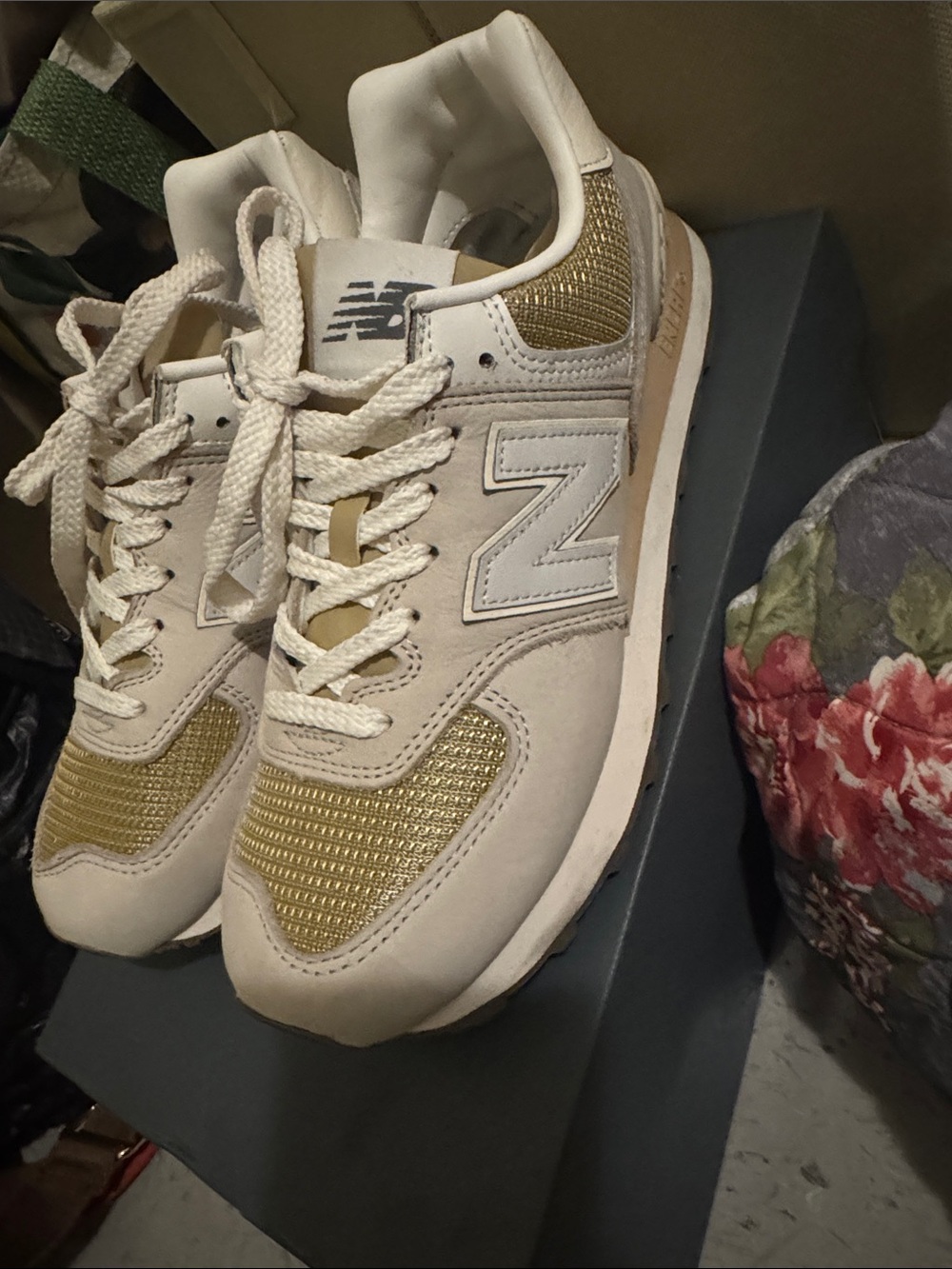 New Balance Women's Cream & Gold Accent Sneakers